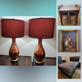 MaxSold Auction: This online auction features coffee and end tables, bookshelves, sleigh bed, drawers, accent table, decorative lamps, power chair, elliptical, bookcases, metal wall art, dining table and chairs, rocking chair and much more!