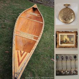 MaxSold Auction: This online auction features cedar strip canoe, art such as original signed paintings and prints, art books, Swiss pocket watch, teak bookshelves, CDs, vintage dishware, bakeware, cookbooks, birding guides and much more!