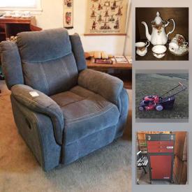 MaxSold Auction: This online auction features crystal glassware, teacups, Rocker recliner, Delft collection, keyboard, collector plates, beer steins, small kitchen appliances, health equipment, sewing machine, Burl clocks, camping gear, pet supplies, gas lawnmower, tools & tool chest and much more!