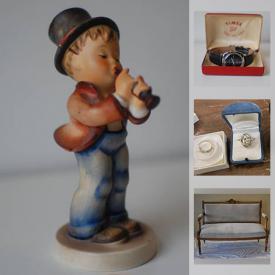 MaxSold Auction: This online auction features jewelry, artworks, furniture, collectibles, decor, mirror, cameras, vintage items, original painting, Admiral radio, Genuine Wedge clock antique pins, vintage German Hummel figurine, cranberry glass, flatware, turntable, miniature, guitar, candelabras,  Fitness and Sports equipment, tapestry, carpet, rug and much more.