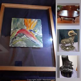 MaxSold Auction: This online auction features grams of silver, camping supplies, Bighorn sheep sculptures, scrapbook supplies, coins, toys, DVDs, pewter steins, art pottery, iron skillets, costume jewelry and much more!