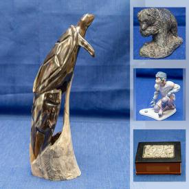 MaxSold Auction: This online auction features Hand Carved Wooden Sculpture, Soapstone Carving, Art Glass, Mikasa Crystal Decanter, Cast Bronze Figurines, Costume Jewelry, Jade Jewelry, Vintage Toys, Aluminum Snowshoes, and much more!