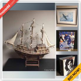 MaxSold Auction: This online auction features collectibles such as signed NHL puck, Maple Leafs memorabilia, Royal Doulton, spoon collection, and vintage matchstick ship model, art such as original paintings, signed framed prints, stained glass, and art glass, books, home decor, pottery, small kitchen appliances, vinyl albums, board games and much more!