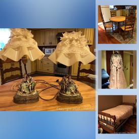 MaxSold Auction: This online auction features hanging plates, table and chairs, figurines, wall mirror, antique lamps, evening gown, folding chairs, flatware set, Ethan Allen chest, wood breakfront, Ethan Allen trundle bed and much more!