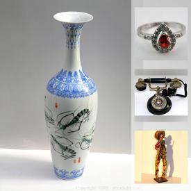 MaxSold Auction: This online auction features a silver ring, Asian scrolls, Soapstone Carving, antique snuff bottles, vintage international coins. Banknotes, vintage Hand Carved Ducks, BOHO necklaces, vintage teapots, vintage African carving, art glass, Chime clock and much more!