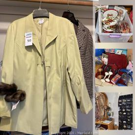 MaxSold Auction: This online auction features shawls and scarves, linen, clothing, shoes, hats, standing coat rack, decor, electric hospital bed, costume jewelry, beauty items, exercise items, fitness items, dinnerware, crafting supplies, handbags, outdoor decor and much more!