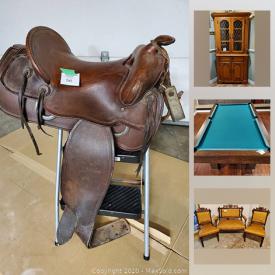 MaxSold Auction: This online auction features Xbox 360, vintage glassware, small kitchen appliances, scrapbooking supplies, golf clubs, aquarium, Bunk beds, pool table, Eastlake style settee, industrial power washer, toys, Western saddle, stereo components and much more!