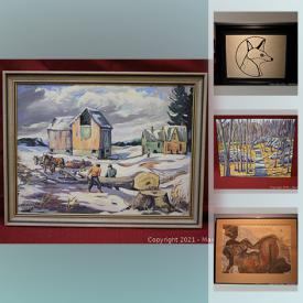 MaxSold Auction: his online auction features art such as original signed paintings, vintage prints, vintage etchings, Indigenous signed prints, and small carvings, vintage accordion, stained glass windows, signed books and much more!