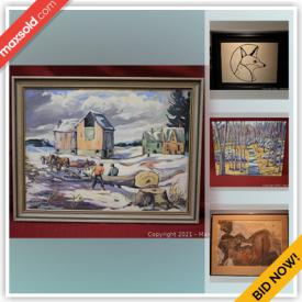 MaxSold Auction: his online auction features art such as original signed paintings, vintage prints, vintage etchings, Indigenous signed prints, and small carvings, vintage accordion, stained glass windows, signed books and much more!