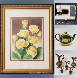 MaxSold Auction: This online auction features DVDs, porcelain clowns, vintage books, Robert Bateman framed prints, Royal Winton teacups, sewing machine, brass figurines and much more!