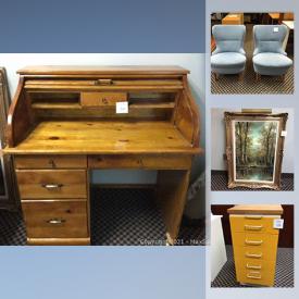 MaxSold Auction: This online auction features furniture such as a dining table set, slipper chairs, oven cabinet, desks, filing cabinets and more, prints, memorabilia, mirror, books, toboggan, Pyrex, decor, Royal Doulton, coins, hats, cedar planks, tools, foot spa, camping items, storage containers, Epson photo scanner, small kitchen appliances, board games, pump motor, Perfecscope and much more!