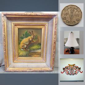 MaxSold Auction: This online auction features coins, paintings, gemstones, prints, decorative items, vintage mirrors, glass paperweight, plates, wall clocks, slippers, stone eggs, work gloves, glass elephants, stone trivet, platters, figurines, polished agates and much more!