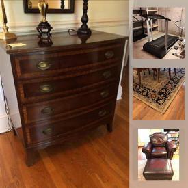 MaxSold Auction: This online auction features collectibles such as fine china and sterling silver, furniture such as antique wooden chest of drawers, antique wooden chairs, armchairs, leather chair with ottoman, and dining table, art such as hanging tapestry, needlepoint, framed paintings, and signed prints, electric garden tools, golf clubs, outdoor furniture, floor lamps, planters, glassware, books, pet items, beading supplies, filing cabinets, exercise equipment, shelving units and much more!