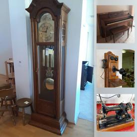 MaxSold Auction: This online auction features washer, dryer, antique furniture, grandfather clocks, Fenton carnival glass, Fiesta Ware, Blue Willow ware, collector plates, stereo components, Cuckoo clock, pocket watches, Orgasonic organ, Treadmill, sewing machines, boots & skis, antique farm tools, power tools, Native American art and much more!