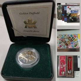 MaxSold Auction: This online auction features coins, sports cards, stamps, silverplate spoons, silks in binders, comics, magnifying glasses, banknotes, watches, vintage collector spoons, vintage books, shelving units, vintage magazines, commercial display cases and much more!