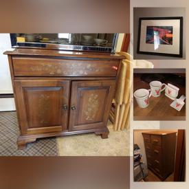 MaxSold Auction: This online auction features assorted wood furniture, wall art, pyrex, kitchenware, custom jewelry and much more.