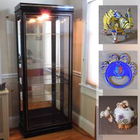 MaxSold Auction: This online auction features a teak display cabinet, teak rolltop desk, glass display cabinets, Bangladesh tray table, Ikea chairs, elephant collectibles and figurines from different parts of the world, books, tray tables, memorabilia, CDs, art, carpets and much more!