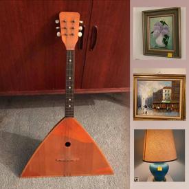 MaxSold Auction: This online auction features Acapulco China, small kitchen appliances, wooden wall unit, vintage Exotic wood carvings, trundle bed, TV, upright freezer, washer & dryer, MCM Teak furniture, Sheepskin rugs, Russian Balalaika, golf clubs and much more!