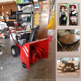 MaxSold Auction: This online auction features sports jerseys, hats and jackets. Breyer horse figurine, Ashley furniture, Raggedy Ann collectibles, flat-screen television, water dispenser, dehumidifier, bicycle, rocking horse, snow blower and much more.