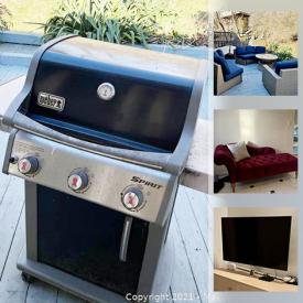 MaxSold Auction: This online auction features artworks, indoor and outdoor furniture, baby crib, TV's, weber grill, burgundy couch, rug and much more.