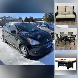 MaxSold Auction: This online auction features 2014 Mitsubishi Mirage ES, jewelry, furniture, Air Hockey Table, voucher, gift certificates such as Jeff Purvey's fish & chips, Sunshine day SPA, Walden's kitchen and more. Getaway accommodations, Fresh frozen beef packages, cookware, Husqvarna Snowblower, lights, faucets, Home & Wellness, maple trees and Indian Currant, windows, outdoor kitchen, BBQ grill, vacuum, luggage and much more.