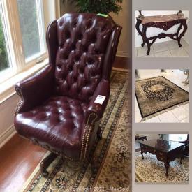 MaxSold Auction: This online auction features sofa, area rugs, mahogany dining furniture, chaise, framed wall art, Chinoiserie Lacquer sideboard, Faux flower arrangements and much more!