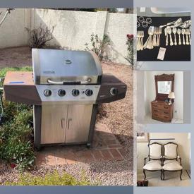 MaxSold Auction: This online auction features bedroom furniture, vintage oak dresser, stereo components, glass top tables, original signed art, Wedgwood dishes, Southwest decor, kitchen island, outdoor chandeliers, BBQ grill, wine cooler and much more!