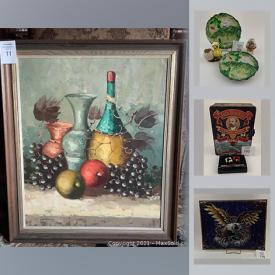 MaxSold Auction: This online auction features antique wooden wine press, vintage crock, rugs, Waterford diamond bowl, stacking baskets, vintage books, vintage bluebirds plates, Dept 56 village, vintage tins, and much more!