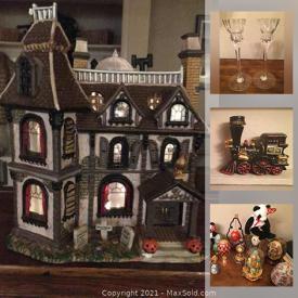 MaxSold Auction: This online auction features Spooky Town collection, Novelty decanters, Dept 56 Christmas Town, Grandfather clock, craft/scrapbook supplies, yard tools, roll top desk, electric log insert and much more!