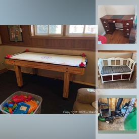 MaxSold Auction: This online auction features outdoor furniture, televisions, puppet theater, toys, John Deere toy collection, keyboard, furniture, art, lamps, gardening supplies, lawnmower and much more.