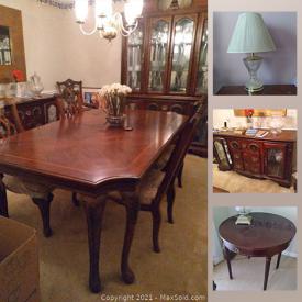 MaxSold Auction: This online auction features furniture such as end tables, chairs, leather sofa, dining table and chairs, china cabinet, paintings, decor, rugs and much more!