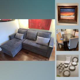 MaxSold Auction: This online auction features furniture such as a sofa bed, MCM Eames style chair, media console, industrial glass cabinet, leather bar chairs, leather sofa set, dining room set and more, art, rugs, kitchenware, decor and much more!