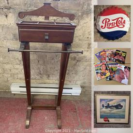 MaxSold Auction: This online auction features framed prints, Mcdonald's toys, butler chair, newspapers, books, scale, posters. comic books, Tetley telephone, vintage clawfoot bathtub and much more!