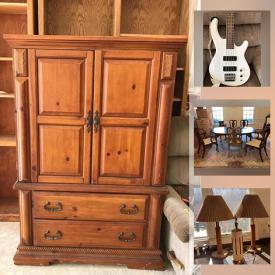 MaxSold Auction: This online auction features Tiffany-style lamps, Asian art, dining table & chairs, area rug, bass guitar, TVs, Lennox Saxony vases, electric bar sign, vintage washstand, display units and much more!