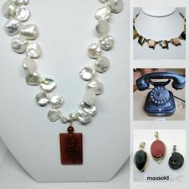 MaxSold Auction: This online auction features vintage jewelry, silver jewelry, Lucite Moonglow necklace, brass bangles bracelets, craft supplies and much more!