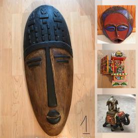 MaxSold Auction: This online auction features paintings, statue wall art, wooden masks, wood stands, Mutaka mask, buddha statues, wooden stands, safari clock, straw toys, straw statue, Christmas decor, metal statues, Akuaba fertility doll, wooden house cards, long statues, metal saxophone sculpture, head statues and much more!