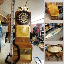 MaxSold Auction: This online auction features artwork, furniture, collectibles, silver ring, lamp, vase, vintage payphone, Ryobi tools, Grinder, TVs, lots of military badges, small paddle boat, a wood-burning stove, washing machine, rug and much more.