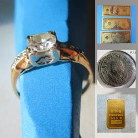 MaxSold Auction: This online auction features Ancient coins, vintage watches, gold jewelry, gold foil American bank notes, short swords, rugs, pure silver bars, gold ingots, coins and much more!