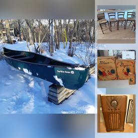 MaxSold Auction: This online auction features Canoe, bar stools, snowboard, Toboggans, small electric kitchen appliances, furniture, toys, art, golf clubs and much more.