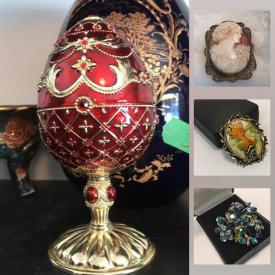 MaxSold Auction: This online auction features Ruby jewelry, coins, Pearl necklace, Satsuma bowls, sterling jewelry, vintage jewelry, art pottery, Novelty teapots, art glass, cranberry glass, carnival glass, soapstone sculptures, teacups and much more!