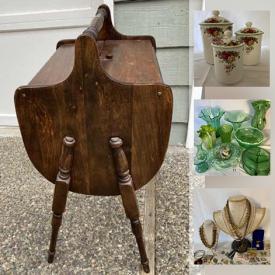 MaxSold Auction: This online auction features Royal Albert, sterling silver, Spode, pottery, dishware, carnival glass, cookie jars, new adult and kids costumes including superheroes, Star Wars, mask, and Toy Story, new Frozen TY, fashion jewelry, handbags, wood cabinets, fabric and much more!