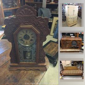 MaxSold Auction: This online auction features vintage tools, vintage books, antique water basin, fishing equipment, Hoosier cupboard, vintage snowshoes, gingerbread alarm clock, power tools, vintage albums, antique sword, antique oil lamps and much more!