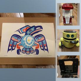 MaxSold Auction: This online auction features Tim Hortons 2014 cushions, popcorn maker and other small kitchen appliances, coffee holder, shoes, vintage robotic coin bank, coffee mugs, electronics, books, toys, houseware, prints, dartboard, Leapfrog books, PVC valves, glassware, Shirley Temple dolls, fishing reels, cameras and much more.