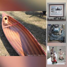 MaxSold Auction: This online auction features a Cedar Strip canoe, Kenneth Martin painting, art books, vintage plates, stamps, large milk glass mixing bowl, stepladder, gas lawnmower, fertilizers, books and much more!