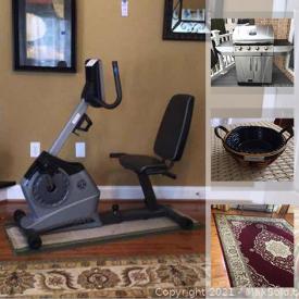 MaxSold Auction: This auction features furniture, Gym bike, grill, area rugs, electronics, Longaberger baskets, hardware, decor and much more!