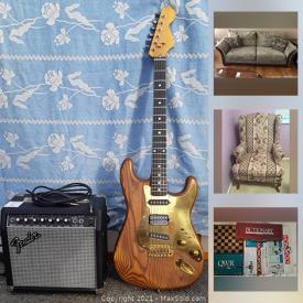 MaxSold Auction: This online auction features Fender amp & guitar, pet supplies, drones, folding bike, Microfibre couch, vintage books, Star Trek DVDs, small kitchen appliances and much more!