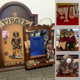 MaxSold Auction: This online auction features crystal glassware, costume jewelry, watches, jewelry display stands, computer gear, steamer trunk, camping gear, baskets, fishing gear, office electronics, crab claw lighters, men's & women's outerwear and much more!