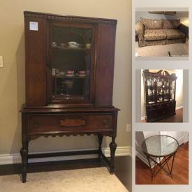 MaxSold Auction: This online auction features furniture such as an antique chest, living room couch, bed, antique sideboard, china cabinet, loveseat, wall unit, coffee table, bar cart, TV stand, lounge chairs, glassware, barware, bone china, silverware and much more!