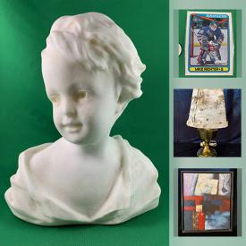 MaxSold Auction: This online auction features artworks, collectibles, art glass, vintage items, Daryl Sittler bobblehead, Chinese brassware, ceramic bust, Canadian bill, candlestick, collectible plate, lamp, vase, Hockey cards, decanter, soapstone and much more.