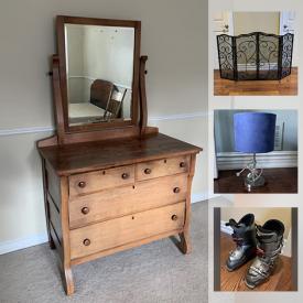 MaxSold Auction: This online auction features furniture such as leather couches, antique dresser, wooden trunk, and desks, sports equipment, bookcases, rain barrel, table lamps and much more!